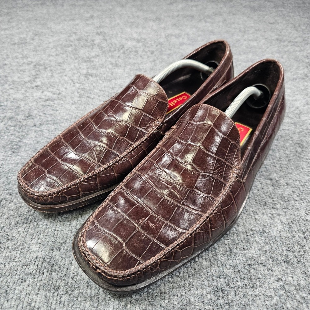 COLE HAAN City Brown Leather Loafers Dress Formal Shoes Faux Crocodile 13 M